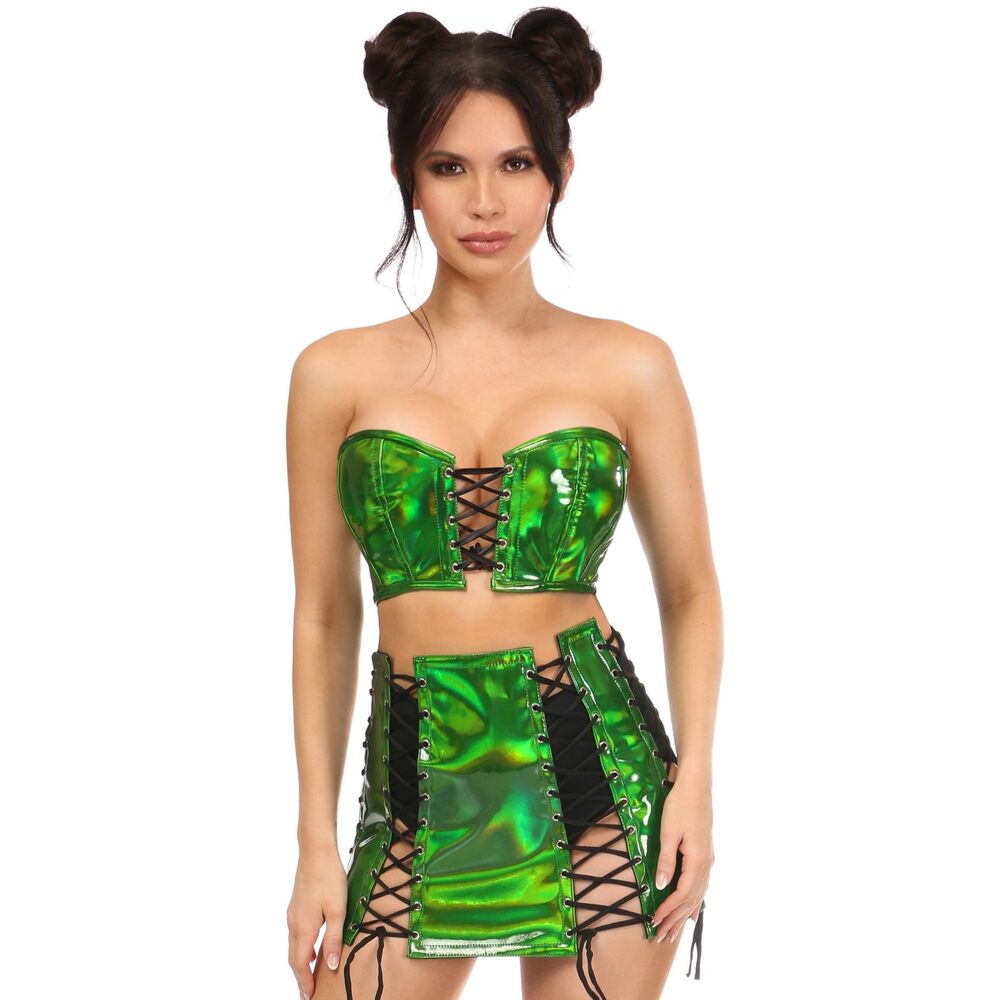 7756 Lavish 2 PC Green Holo Bustier & Skirt Set 6X